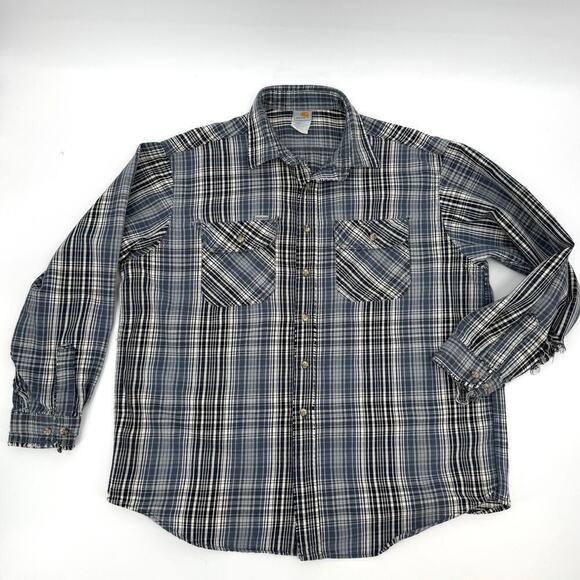 Vintage 90s Carhartt Heavy Cotton Button Up Shirt DESTROYED Men’s Size XL Grunge - Picture 3 of 9